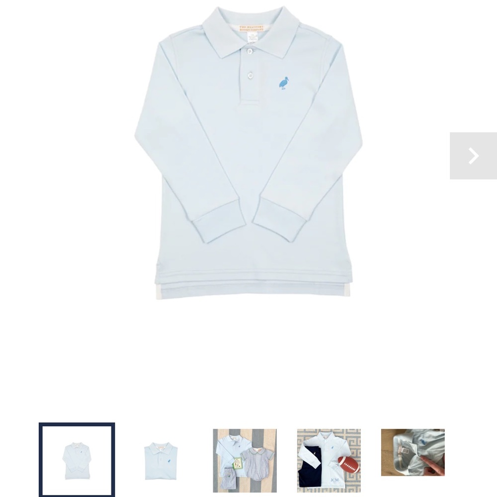 TBBC Long Sleeve Prim&Proper Polo/Onesie Buckhead Blue w Barbados Blue Stork